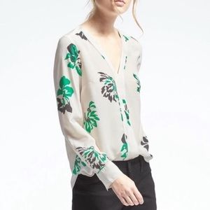 Banana Republic Cream Blouse with Green Floral Print
